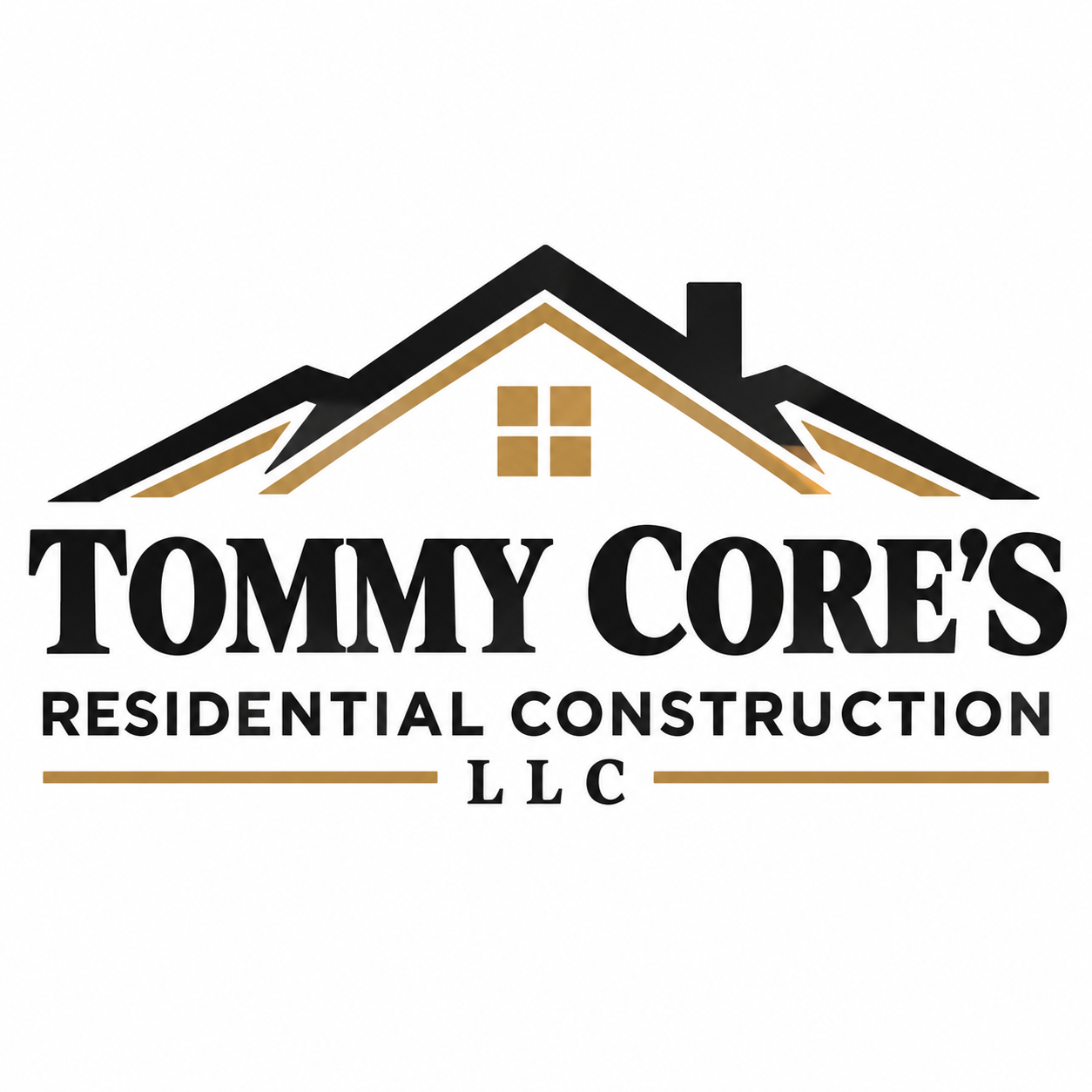 Tommy Core's Residential Construction LLC black and gold logo